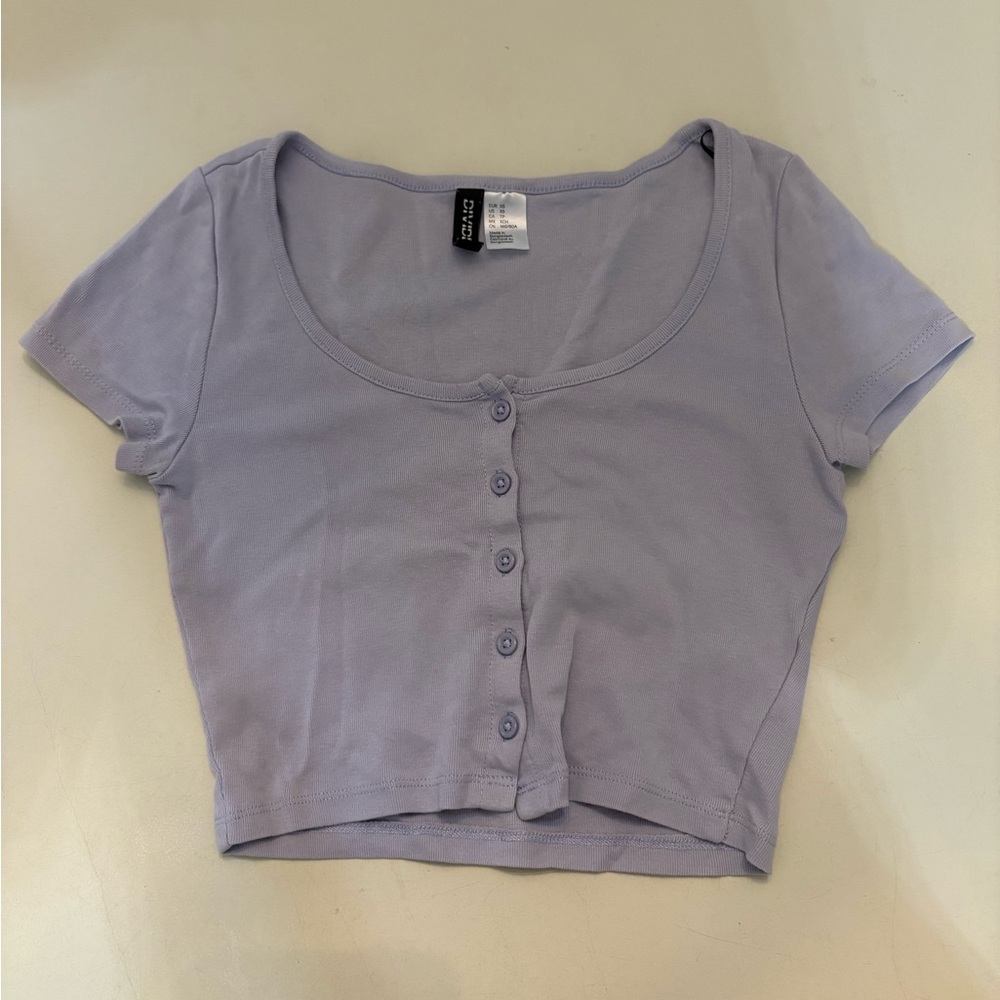 Divided Purple Fitted Crop Top Short Sleeve